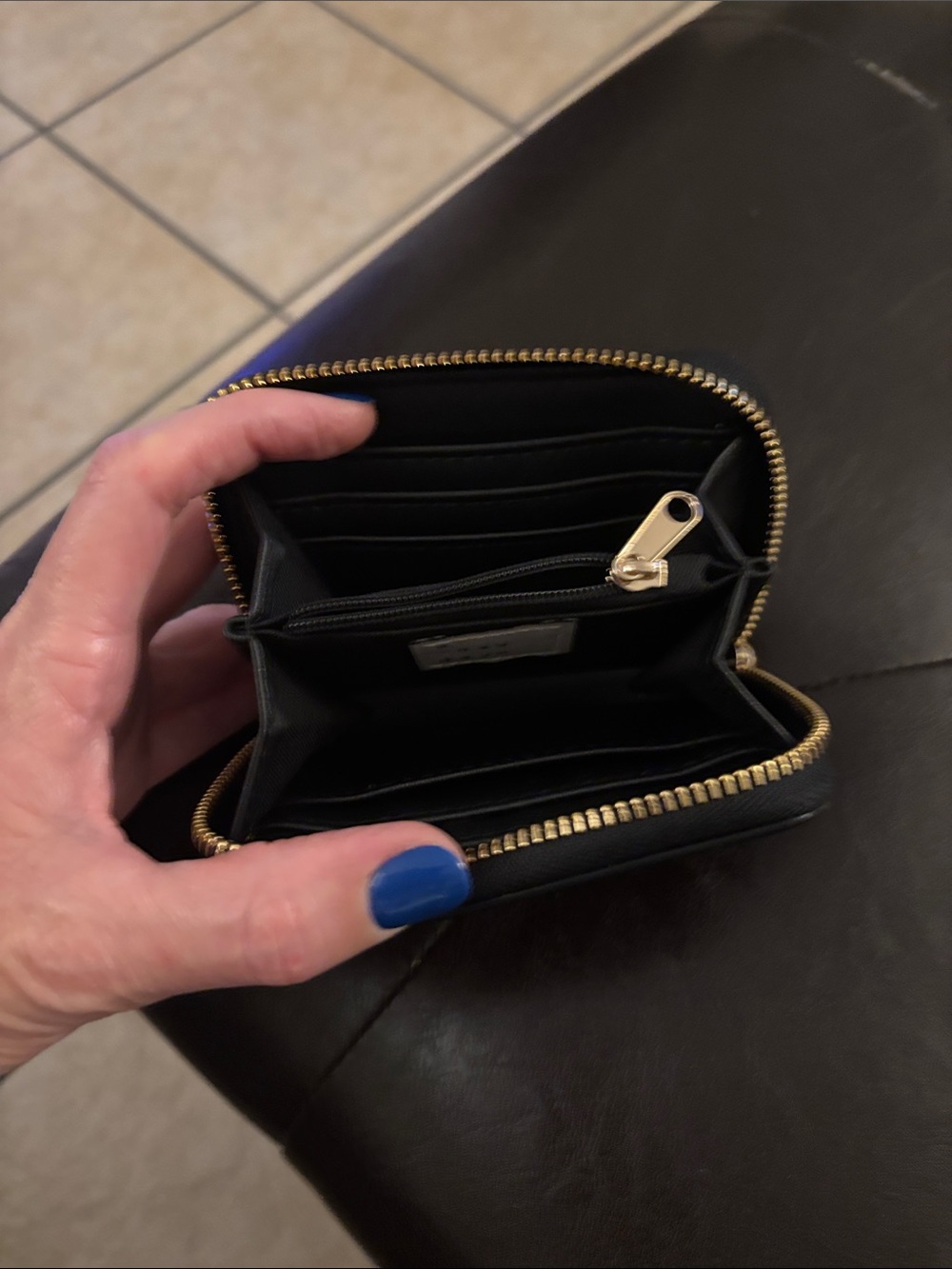 Compact Black Zip-Around Card Wallet - Women's